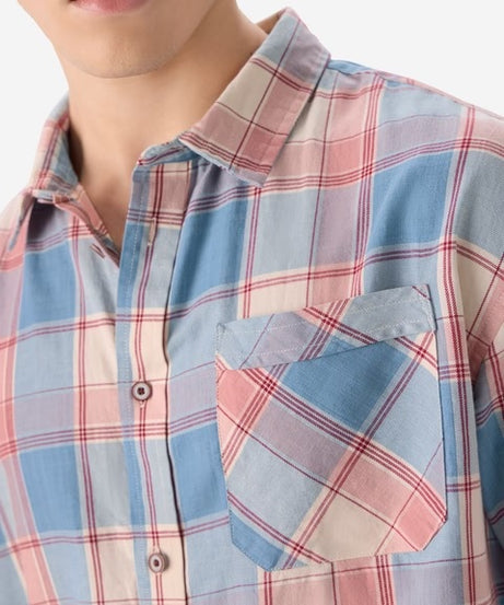 Plaid  Blue, White, Pink Men Relaxed Shirts