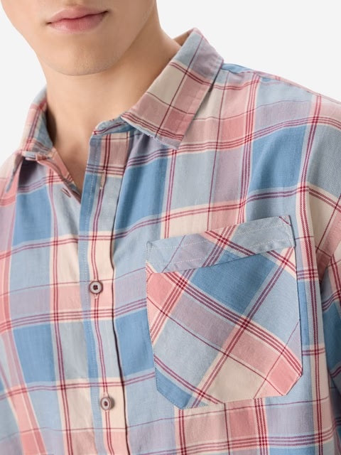 Plaid  Blue, White, Pink Men Relaxed Shirts