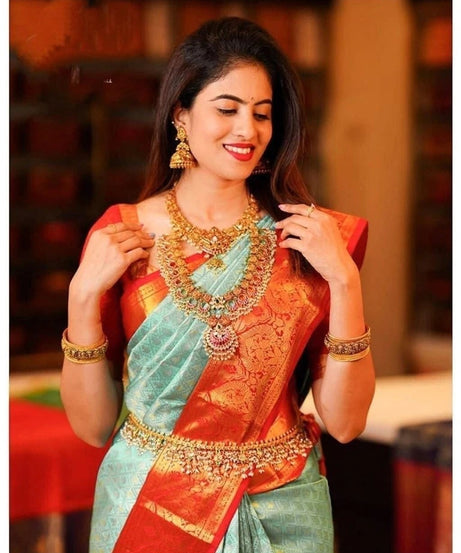 Women's Traditional Banarasi Soft Silk Wedding Wear Saree & Blouse 11-KT