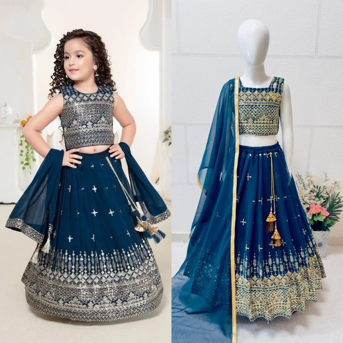 Trending Kids Wear Sequence Embroidery with Beautiful Work Lehenga Blouse with Dupatta 22-MNT