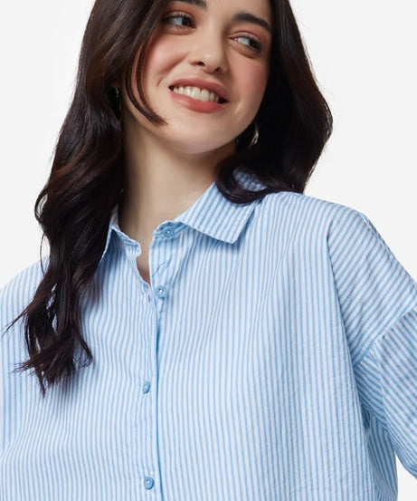 Solids Blue Stripes Women Boyfriend Shirts
