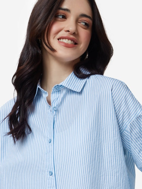 Solids Blue Stripes Women Boyfriend Shirts