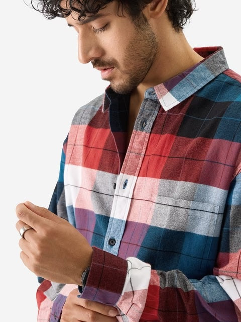 Plaid  Black, Blue and Red Men Relaxed Shirts