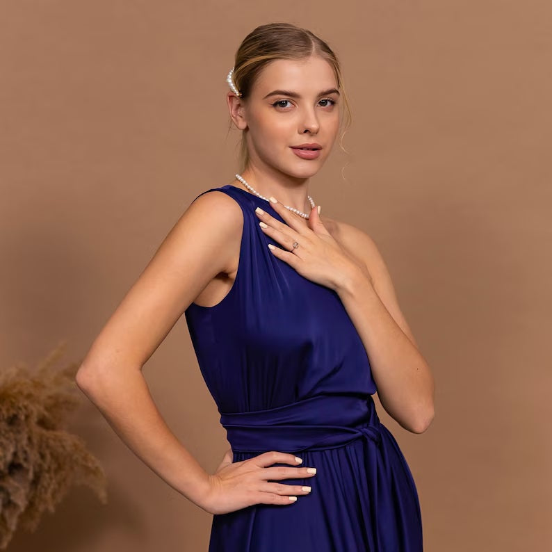 Convertible Full-Length Bridesmaid Dress - Satin Gown for Wedding Guest