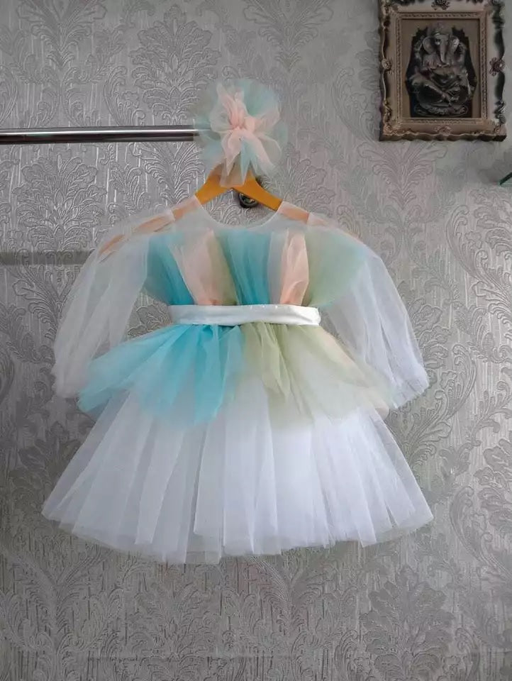 Little Girl's Net Full Flair With Multi Color Dress