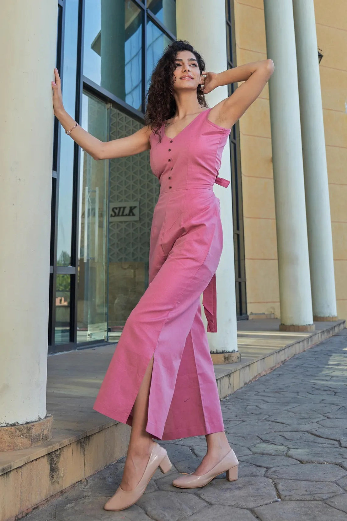 Linen Sleeveless Side Cut Women Jumpsuit