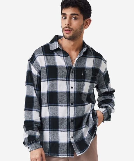 Plaids Black, White Men Relaxed Shirts