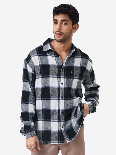 Plaids Black, White Men Relaxed Shirts