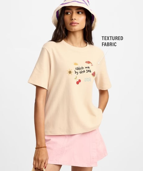 The Sea Textured Women Relaxed Fit T-Shirts