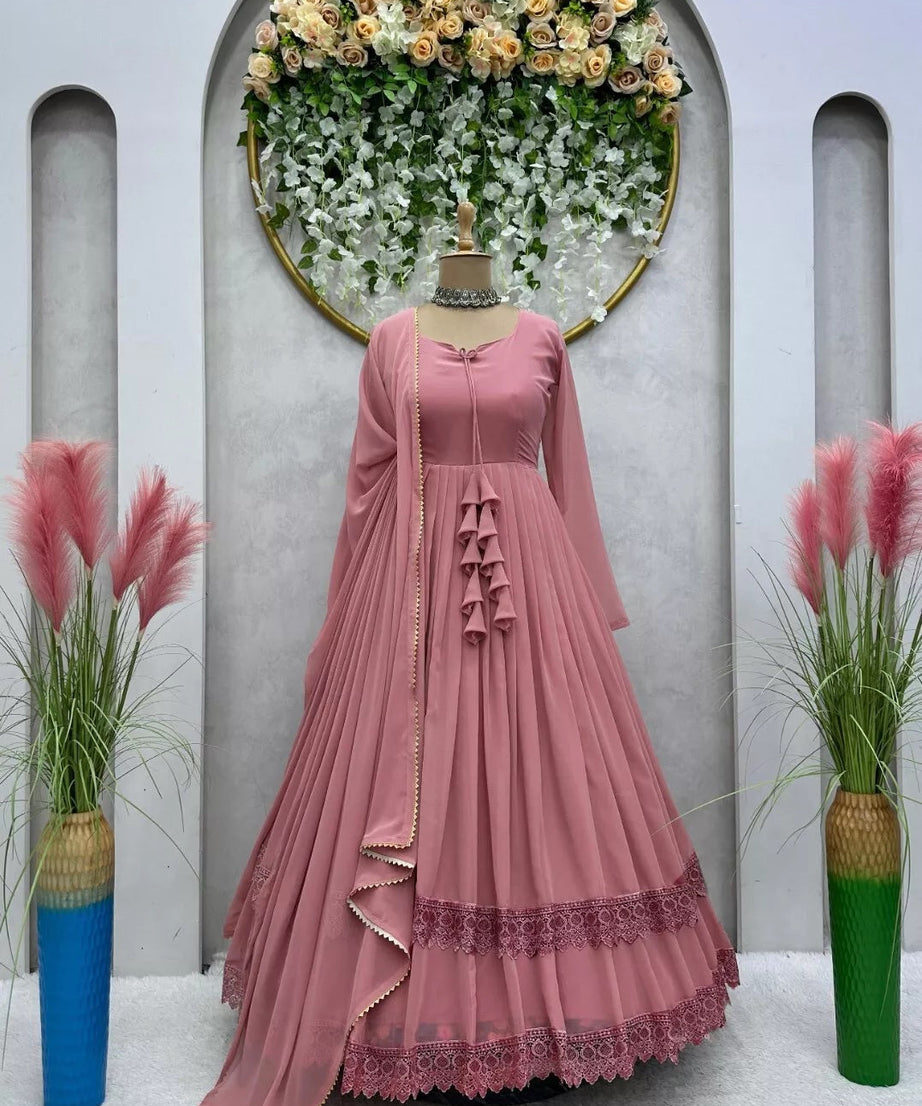 Designer Faux Georgette Long Anarkali Gown & Dupatta