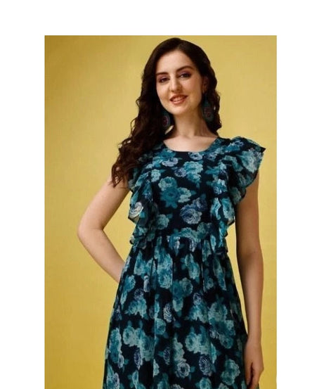 Elegant Beautiful Georgette Printed Long Flared Dress Gown