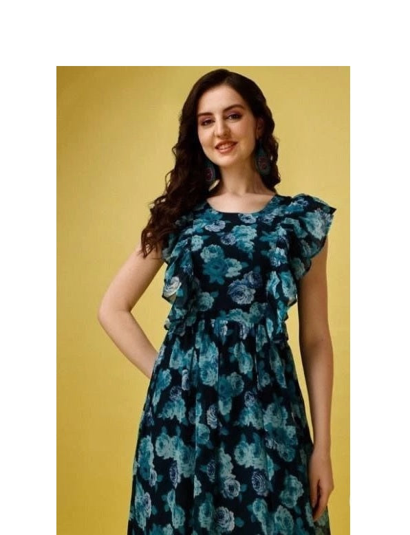 Elegant Beautiful Georgette Printed Long Flared Dress Gown