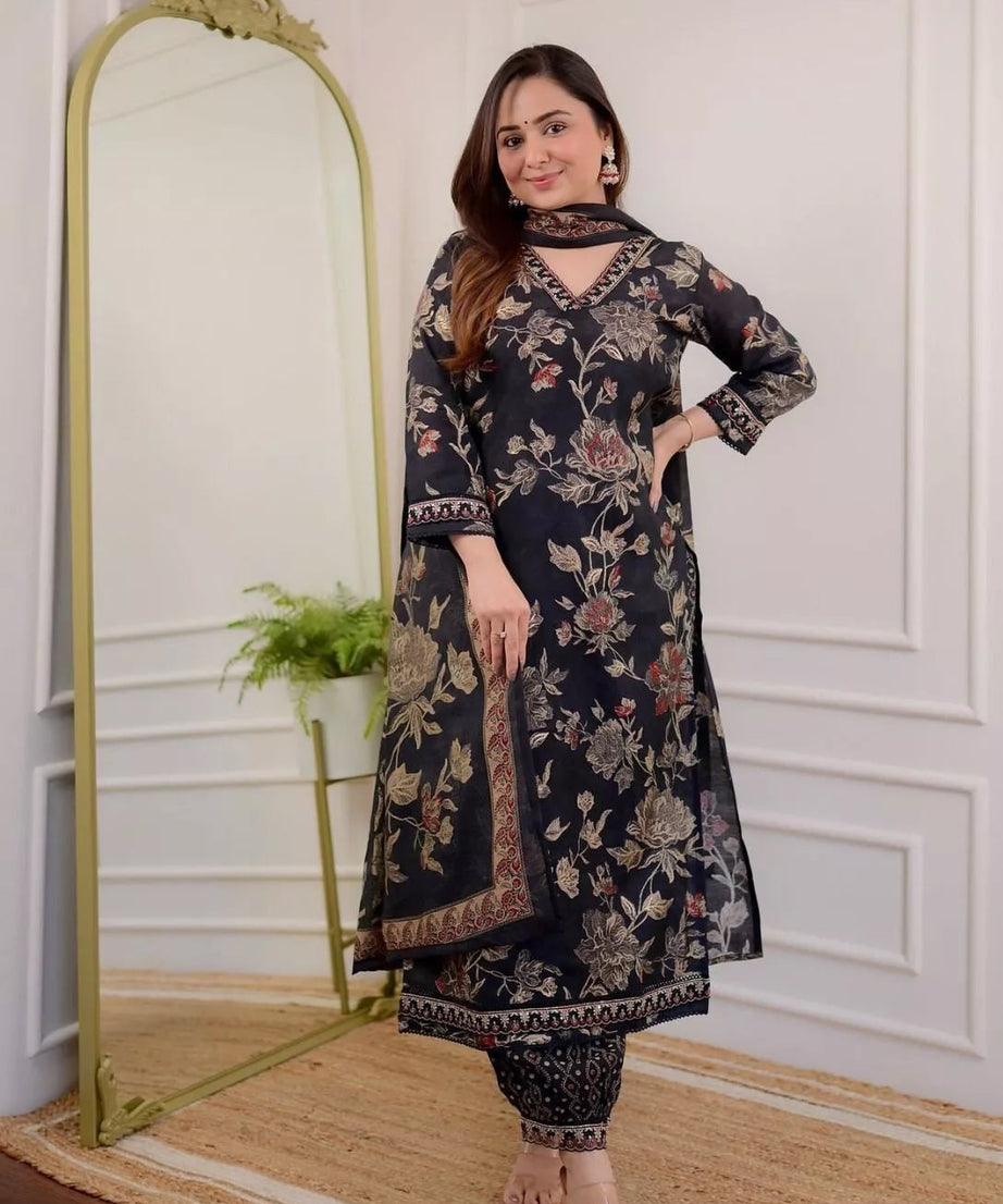 Classic Wear Function Full Stitched Cotton Print Top Bottom Dupatta