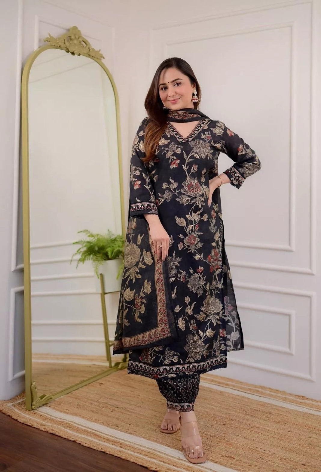 Classic Wear Function Full Stitched Cotton Print Top Bottom Dupatta