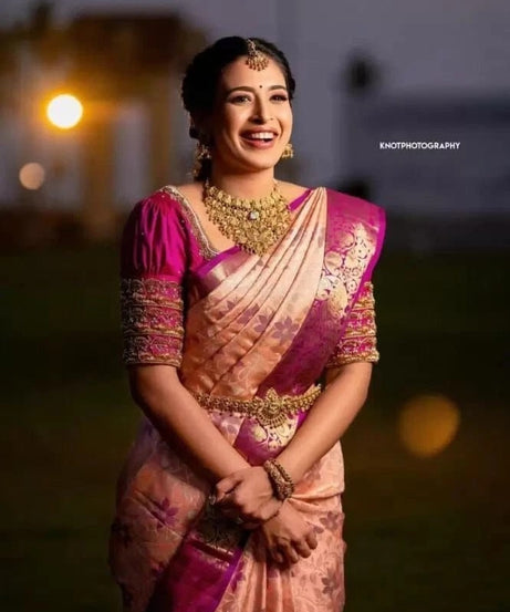 Women's Bollywood Wedding Wear Banarasi Soft Silk Exclusive Saree & Blouse