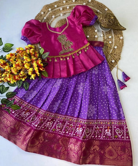 Kids & Girls Heavy Pure Dola Silk With Zari Design Lehenga Blouse 22-KL