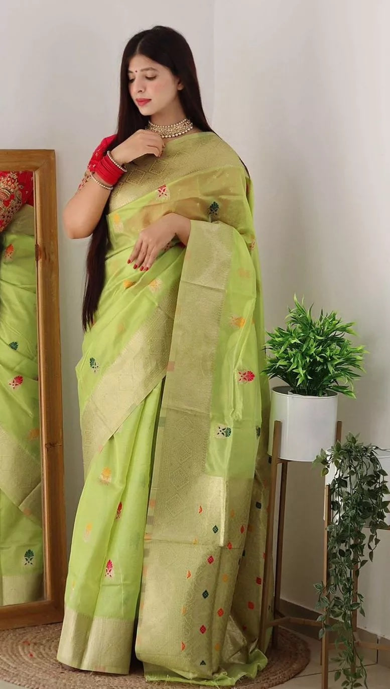 Soft Organza Jacquard Saree,Function Wedding Sari With Blouse