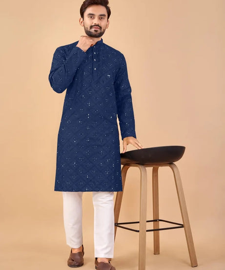 Embroidery Mirror Work Men's Kurta Pajama Set