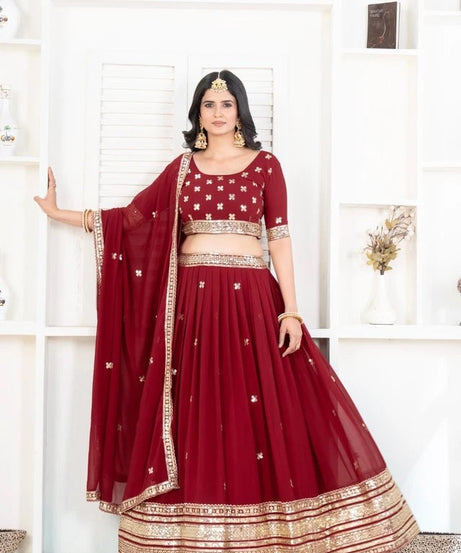 Premium Georgette Embroidery Sequence Wedding Lehenga Blouse with Dupatta 15-MA