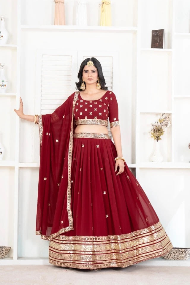 Premium Georgette Embroidery Sequence Wedding Lehenga Blouse with Dupatta 15-MA