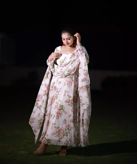 Premium Georgette With Work And Digital Printed Long Anarkali Gown Dupatta