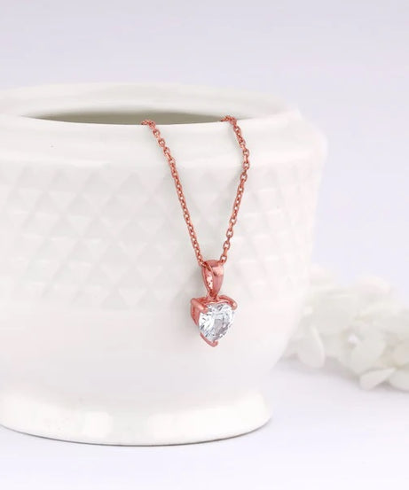 Rose Gold Solitaire Heart Pendant With Link Chain