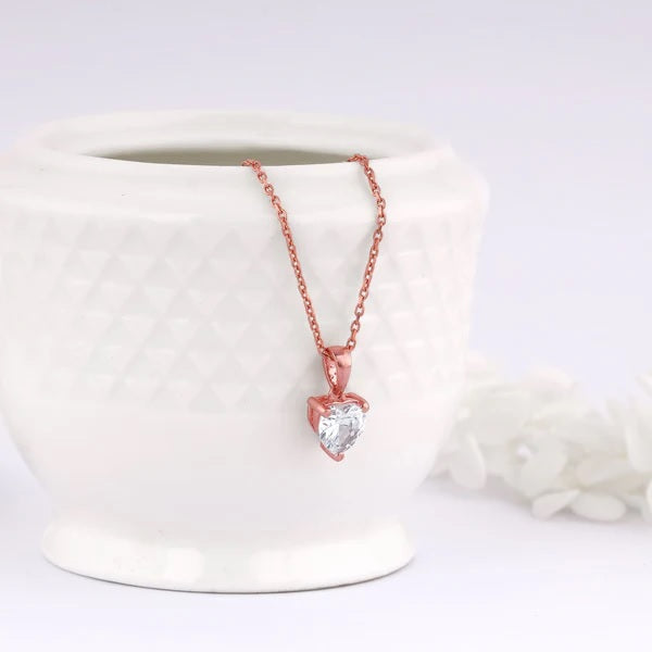 Rose Gold Solitaire Heart Pendant With Link Chain