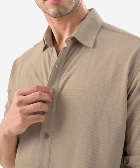 Textured Mudbrown Men Textured Shirts