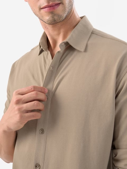 Textured Mudbrown Men Textured Shirts