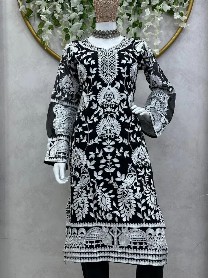 Faux Georgette Beautiful Traditional Kurti & Pant Set