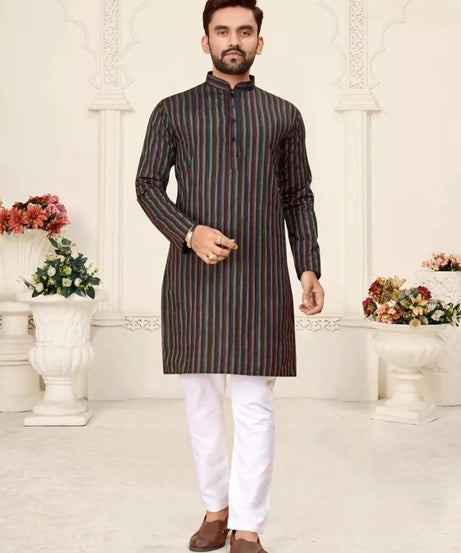 Pure Linen Cotton Kurta Pajama Combo Set For Men's