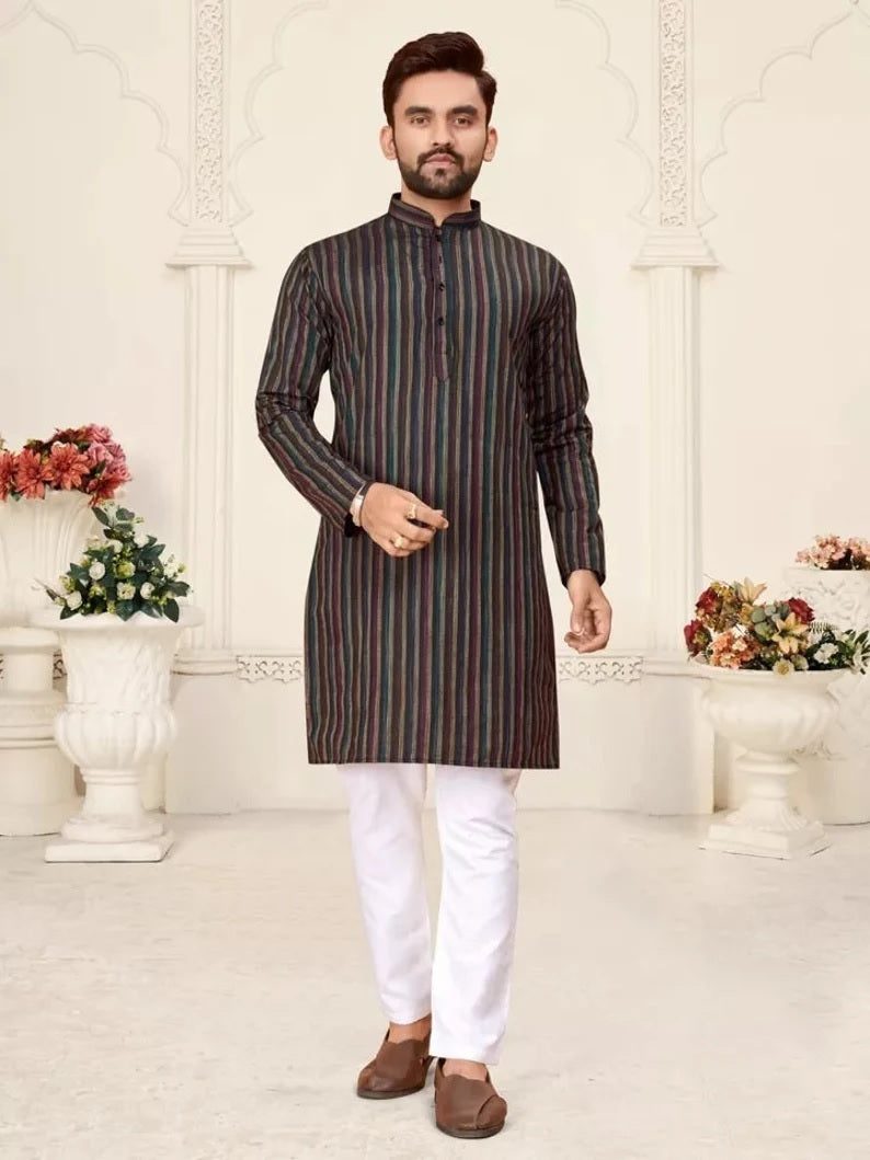 Pure Linen Cotton Kurta Pajama Combo Set For Men's