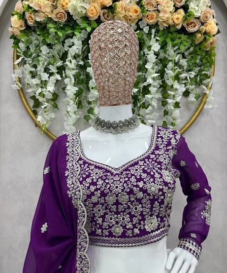 Purple Georgette Beautiful Traditional Lehenga Blouse Dupatta