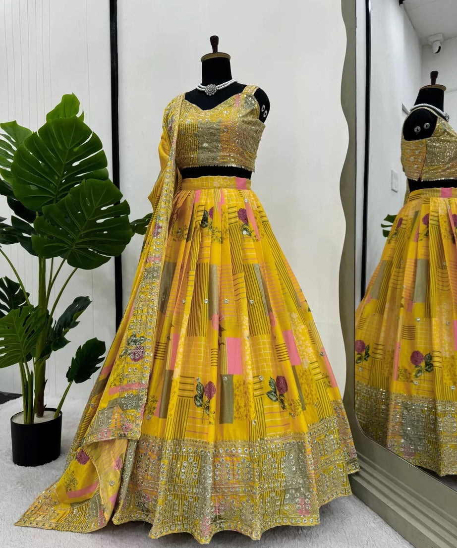 Festival Wear Chinon Silk Lehenga Blouse & Dupatta