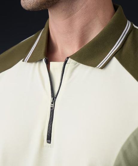 Colourblock Polo Matcha Zipper Polos