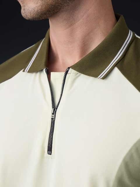 Colourblock Polo Matcha Zipper Polos
