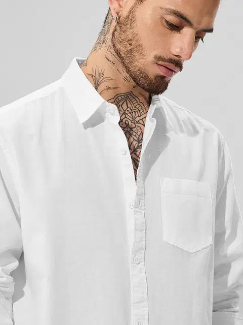 Cotton Linen Pearl White Shirts