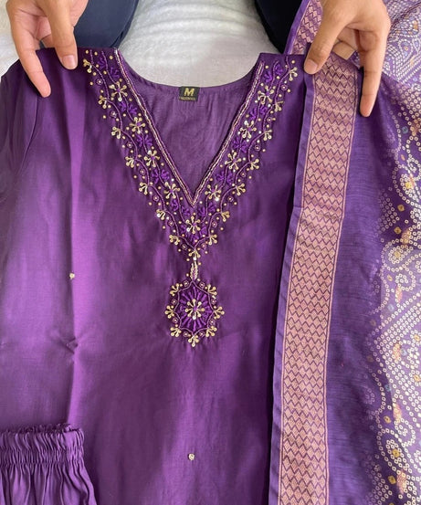 Premium Roman Silk Full Stitched Top Pant & Dupatta