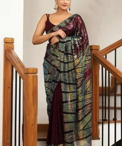 Traditional Georgette Saree With Blouse,Function Wedding Sari