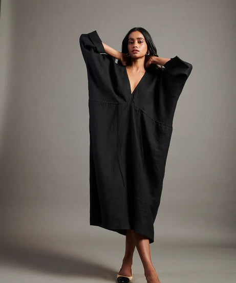 Linen Gathered Kaftan Dress