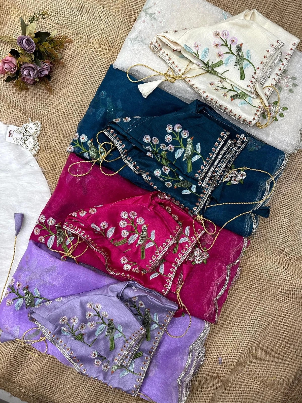 Soft Organza Saree With Embroidery Sequence Work Sari With Blouse