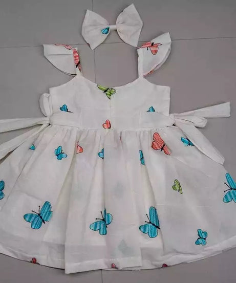 Off White Cotton Frock with Butterfly Embroidery Work