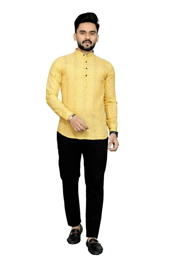 Premium Linen Cotton Fabric Short Kurta For Men's