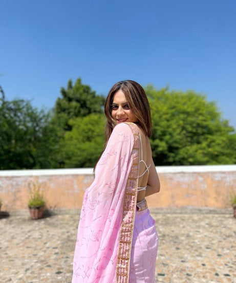 Georgette Beautiful Wedding Party Wear Saree & Blouse 11-JR