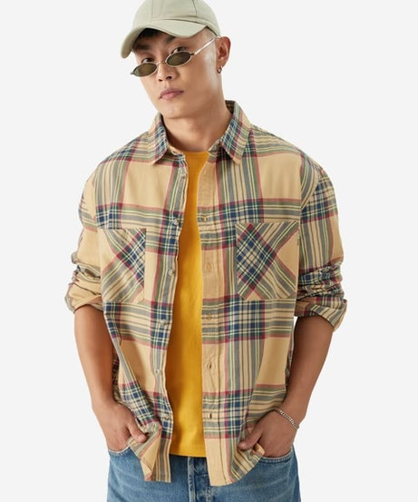 Plaid Muted Canvas Men Utility Shirts