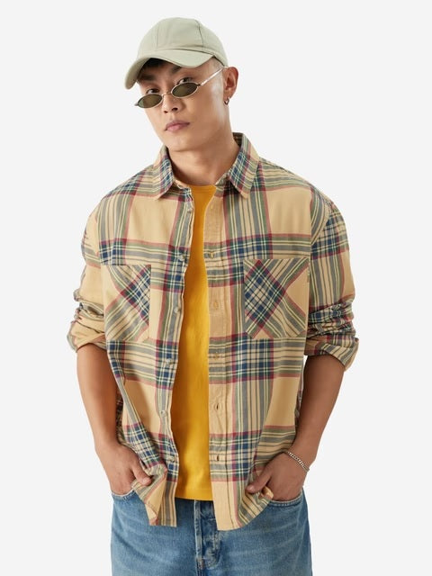 Plaid Muted Canvas Men Utility Shirts
