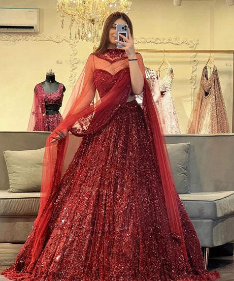 Stylish Wedding Lehenga Choli Bridesmaids With Glitter Dori Work , Ethnic Lehenga Choli 12-BS