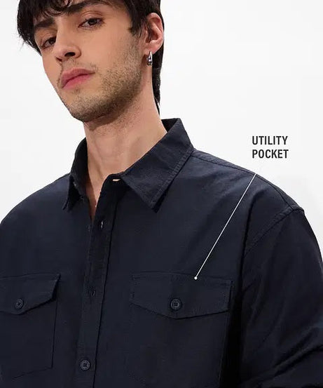 Solids Navy Men Utility Shirts