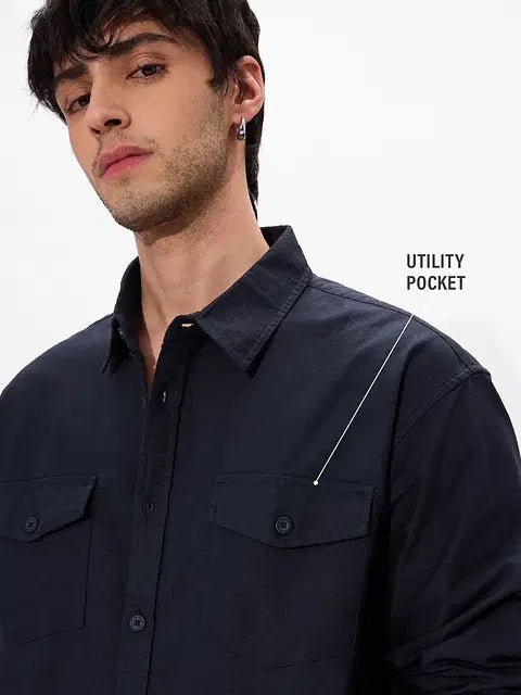 Solids Navy Men Utility Shirts
