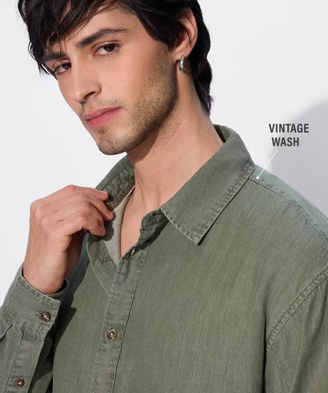Faded Green Denim Shirts